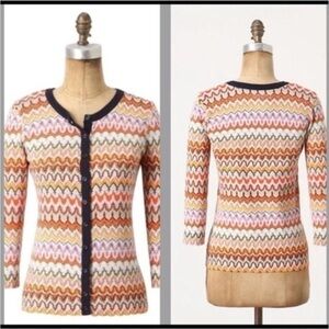 🔵 SALE 3/$25 ANTHROPOLOGIE TABITHA CHEVRON FREQUENCIES COTTON CARDIGAN SWEATER S